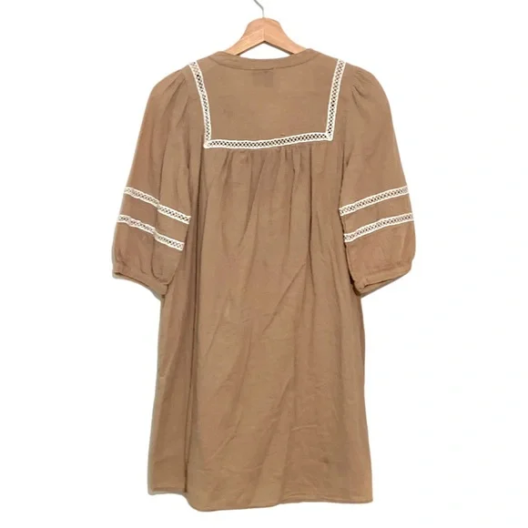 Hayden Tan Gauzy Boho Peasant Dress Size Small Babydoll Neutral Color - Picture 5 of 13